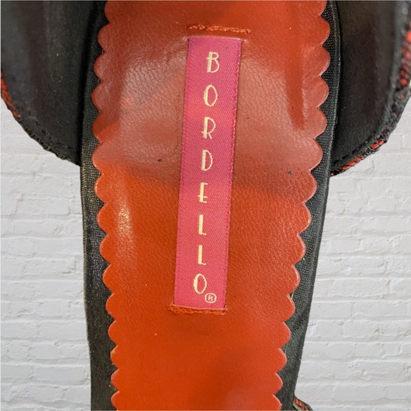 NEW BORDELLO -- Platform Stilettos, Red Satin w/Black Lace Overlay, Peep Toe - Picture 9 of 11
